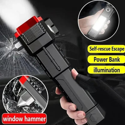 Multifunctional LED Flashlight | Power Bank & Safety Hammer