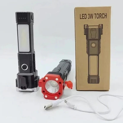 Multifunctional LED Flashlight | Power Bank & Safety Hammer