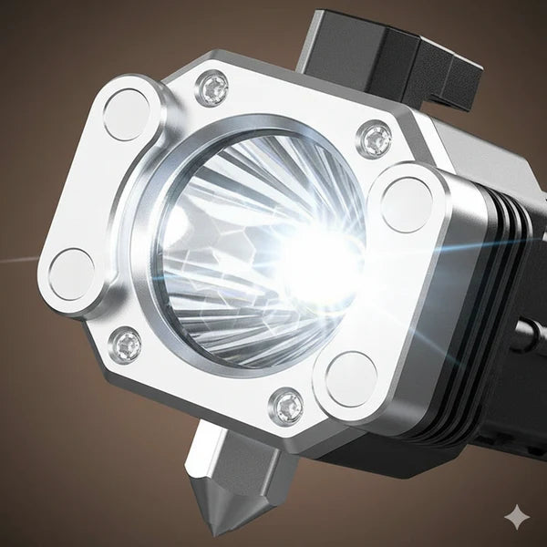 Multifunctional LED Flashlight | Power Bank & Safety Hammer
