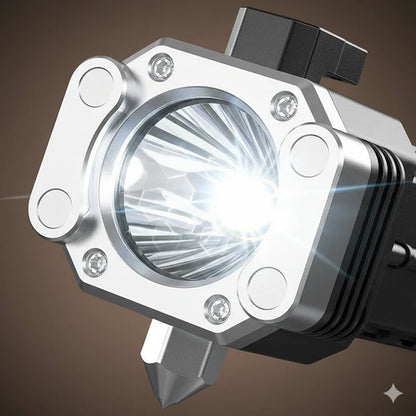 Multifunctional LED Flashlight | Power Bank & Safety Hammer