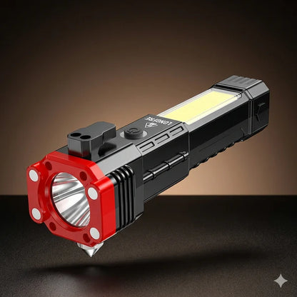 Multifunctional LED Flashlight | Power Bank & Safety Hammer