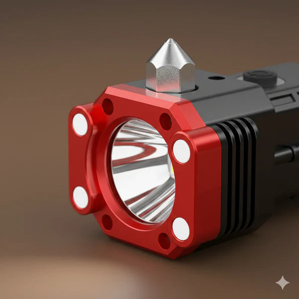 Multifunctional LED Flashlight | Power Bank & Safety Hammer