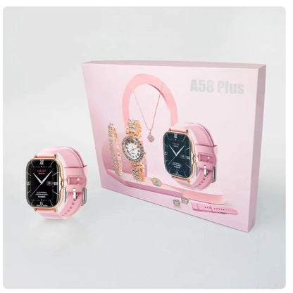 A58 Plus Ladies Smartwatch & Jewelry – 8-in-1 Luxury Combo Gift Set