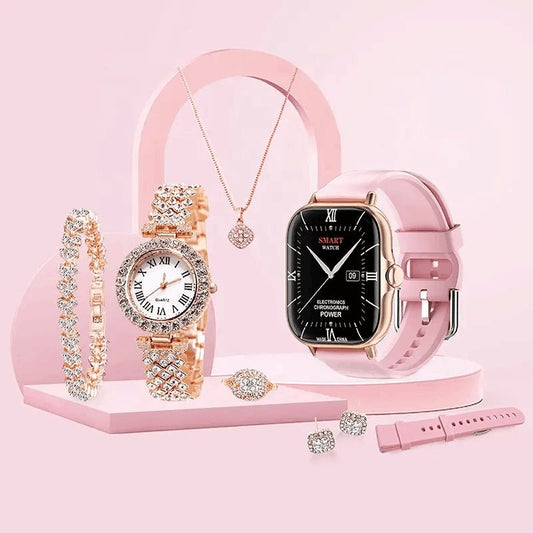 A58 Plus Ladies Smartwatch & Jewelry – 8-in-1 Luxury Combo Gift Set