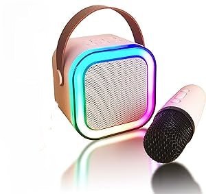Portable Bluetooth Mini Karaoke Microphone Singing Speaker with Wireless Mic and Light