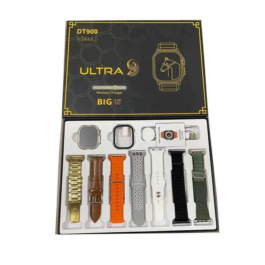 DT900 Ultra 9 Smartwatch Gift Set (7 Straps + Wireless Charger)